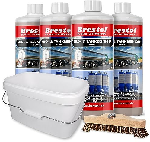 BRESTOL® Silo- & Tankreiniger sauer 4 Liter Konzentrat + SCHRUBBER + EIMER - Beize Edelstahlbeize Aluminiumbeize Fassadenreiniger Steinreiniger Aluminium Aktivator