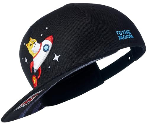 Cadency® Snapback Caps Herren, Unisex, Crypto, Bitcoin, Pepe, Dogecoin, Baseball Kappe, Basecap gerader Schirm, Schwarz, Größenverstellbar