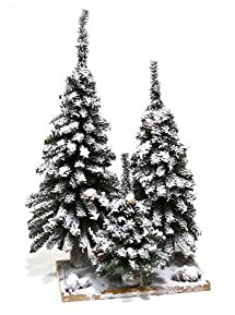 Tris 3 Alberelli INNEVATI di Natale Artificiale su Base Legno e Muschio 3 PINETTI da 60% cm h. 60 cm Premium Alberelli con neve artificiale