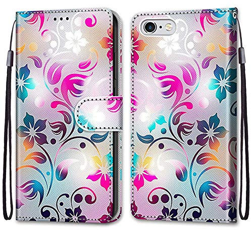 Mo-Somnus Kompatibel mit iPhone 6S/iPhone 6 Hülle (4,7 Zoll), Leder Handyhülle mit Kartenfach PU Ledertasche TPU Bumper Wallet Flip Brieftasche Magnetische Schutzhülle Case Etui (Blume 1)