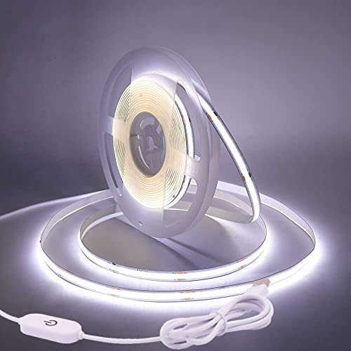 Wisada Dimmbar COB LED Streifen 2m, DC 5V 320 LEDs/m Flexibler LED Lichtband Kaltes Weiß COB Nicht Wasserdichte LED Lichterketten mit Löten Sie Touch Dimmer für Schrankbeleuchtung