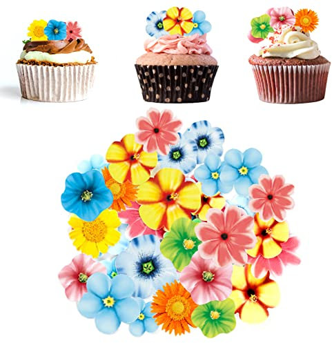 Shinybox Essbare Blumen-Kuchen-Deckel, 80 Stück Blumen Kuchen Dekoration, Cupcake Topper, Blumen Kuchen Topper Geburtstag Blumen Cupcake für Hochzeit, Geburtstag, Partybedarf