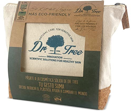 Dr. Tree | The Traveller's Kit | Feuchtigkeitsspendendes Shampoo + Peeling-Duschgel + Bambus-Seifenschale + Öko-Kulturbeutel | 75g + 120g
