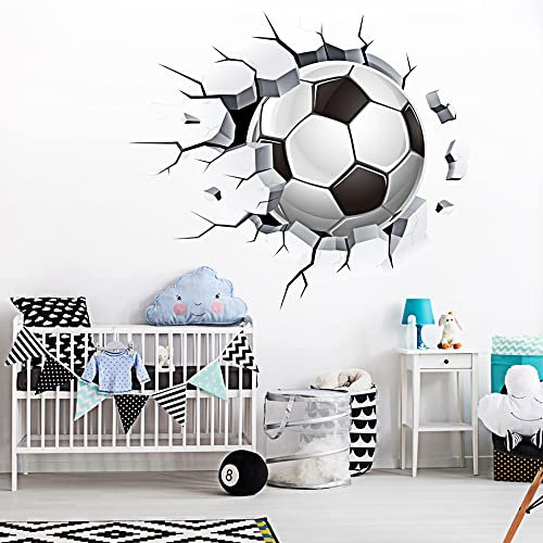 LEZED 3D Wandtattoo Fußball Selbstklebend Abnehmbaren Wandsticker Fussball Wasserfester Durchbruch Wandaufkleber für Kinderzimmer Junge,40×40CM Breakthrough Wandtattoo für Schlafzimmer Deko Geschenk