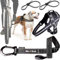 Hundeleine und Hundegeschirr für das Fahrrad, Geschirr mit seitlichen Ringen, inkl. 2 Fahrradgurte. Patentiert. (Schwarz, XL)