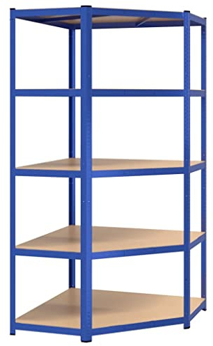 vidaXL 5-Layer Corner Shelf in Blue - Steel & Engineered Wood - Spacious Storage Rack with Adjustable Shelves for Home or Commercial Use