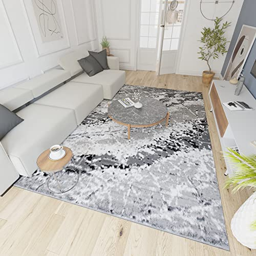 Mazovia Teppich Wohnzimmer 130x190cm Anthrazit Grau Abstrakt Weich Kurzflor | Teppich für Schlafzimmer Esszimmer Büro Pflegeleicht Fußbodenheizungsgeeignet Reinigungsmittelbeständig Synthetisch Modern
