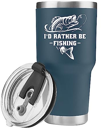 Panvola I'd Rather Be Fishing Fisherman Tumblers Fishing Gifts To Husband Dad Grandpa Boyfriend Vacuum Insulated Tumbler 30 oz Blue