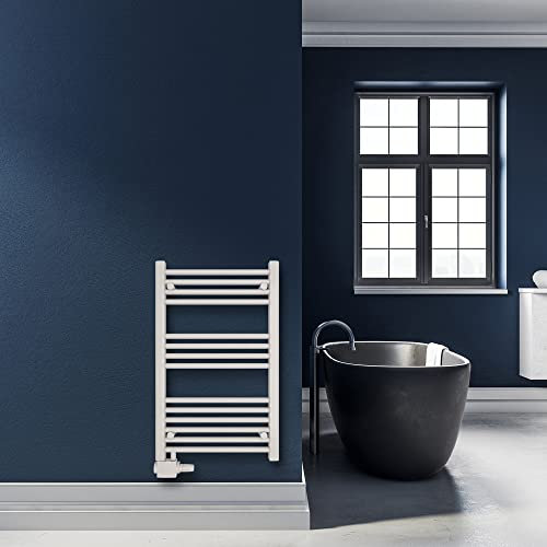 SHV Badheizkörper Pegasus mit Seitenanschluss in glänzendem Weiß - 500 x 800 mm | Heizkörper für Badezimmer, Handtuchhalter für Wand im Bad, Handtuchheizkörper, Handtuchtrockner aus Stahl