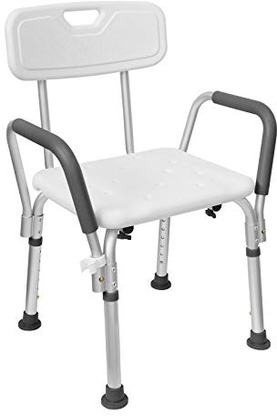 VA-Cerulean Tabouret de douche, chaise de douche avec poignée de baignoire, dossier pour personnes âgées, hauteur réglable de 75 à 88 cm, rehausseur de siège de toilette, pieds antidérapants, siège de