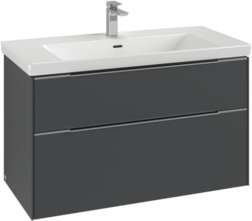 Villeroy & Boch Subway 3.0, 973x576x478mm, Waschbeckenunterschrank, 2 Auszüge, 2, C570L1VR, Farbe: Front/Korpus: Graphite, Griff: Volcano Black
