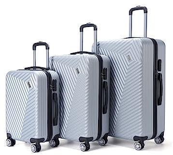 VERTICAL STUDIO 20 24 28 Koffer Reisekoffer 3er-Set Trolley Mehrteilig mit Ziffern Kofferschloss aus Kunststoff (ABS) Vier Rollen (Silber Oslo)