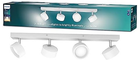 Philips Bracia 4-er LED Spots (22 W), vierflammige Wandspots mit warmweißem Licht, energiesparende Raumbeleuchtung mit langer Nutzlebensdauer, weiß