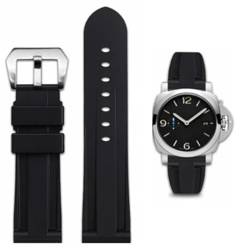 FOUUA Gummi Uhrenarmband Panerai Armband 22mm 24mm 26mm Uhrenarmband Wasserfest Gummi Silikon Gebürstete Edelstahl Silber Schnalle kompatibel mit Panerai Armband Unisex