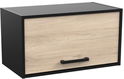 Meuble Haut de Cuisine Industriel - Cuisine Complete ‟CHILI” – Coloris Chêne Clair & Noir Mat - 64,3 x 35 x 35 cm