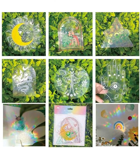 CERAVI Adsorption Rainbow Glass Window Stickers, 6pcs Sun Catchers Window Stickers, Colorful Window Decals to Prevent Bird Strikes, Window Rainbow Maker for Glass Window Door Car Decor (Bohemia)