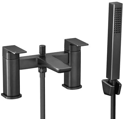 ENKI, Mykonos, BT1308, Contemporary Bath Shower Mixer Tap with Handheld Shower Attachment, Gunmetal Grey