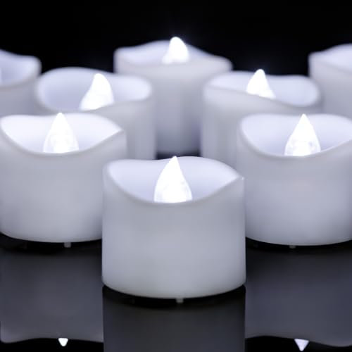 Yakpo 12 Stück kaltweiße, flackernde, batteriebetriebene LED-Teelichter mit Timer, flammenlose Timer-Votivkerzen, elektrische Teelichter mit Timerfunktion für Weihnachts- und Halloween-Dekorationen