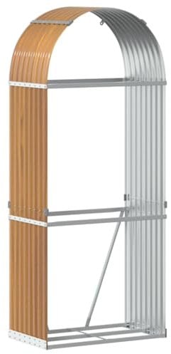 vidaXL Kaminholzunterstand, Kaminholzregal mit viel Stauraum, Feuerfest Brennholzregal mit Haken, Garten Holzlager Unterstand, Holzoptik 80x45x190cm Verzinkter Stahl