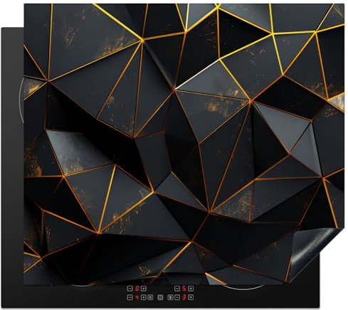 KitchenYeah© Herdabdeckplatte Einteilig Küche Herdabdeckung Induktionsfeld Ceranfeld Herdabdeckplatten Vinyl Matte Aufrollbar Schwarz - Gold - Design - Luxus - 60x52 cm