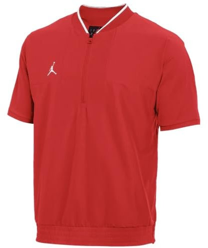 Jordan MEN'S COACH 1/2 ZIP SHORT SLEEVE WOVEN LIGHTWEIGHT JACKET, RED/WHITE, SMALL, Red/White, S