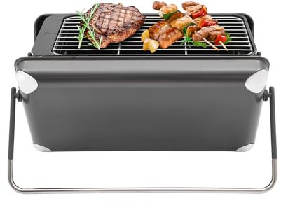 Campingkocher, 3-in-1 Tragbarer Camping Grill (Brennstoff Typ ist Holzkohle/Erdgas/Strom), Barbecue Klappgrill Gaskocher Outdoor, Camping Küche Holzofen für 2-6 Personen, Koffer Design