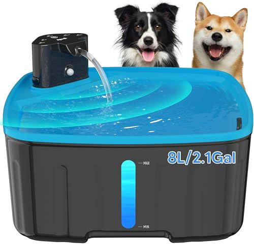 Kittyspout Fontaine a Eau pour Chien sans Fil, 8L Fontaine Chat/Grand Chien avec Détecteur de Mouvement, Fontaine pour Chiens avec Batterie 5000mAh (Cyan)