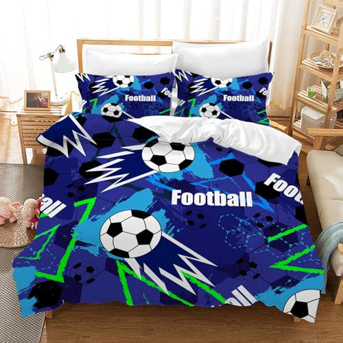 CXYXHW Fussball Bettwäsche für Kinder,Fußball 3D Drucken Junge Bettwäsche-Set,Fussball Muster Sport Bettbezug-Set mit Reißverschluss 3 Teilig Weich Kinderbettwäsche (Fußball 5, 135x200cm)