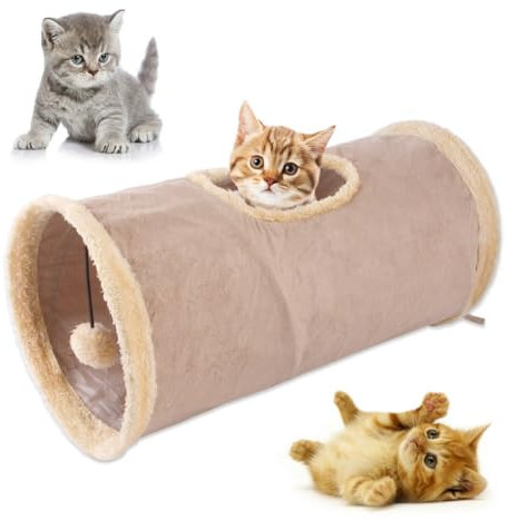 ZYYRSS Cat Tunnel - Collapsible Suede Play Tube with Ball, Indoor Cat Tunnel for Kittens & Puppies (Brown)