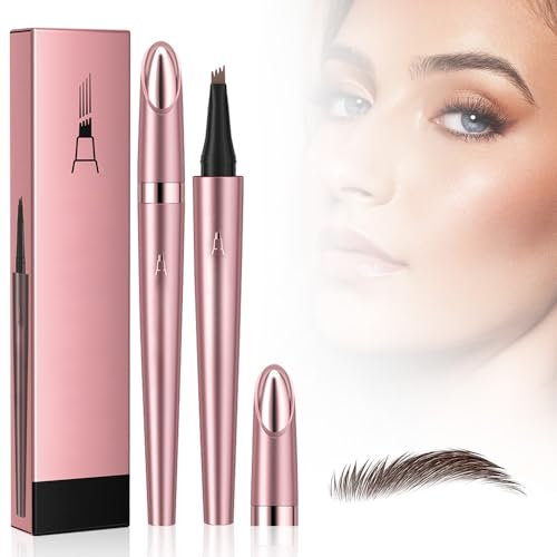 2025 Augenbrauenstift, Eyebrow Pencil 3D Wasserfester Microblading-Stift Mit 4 Gabelspitzen - Modischer Make-up Augenbrauenstift für Frauen (Hellbraun)