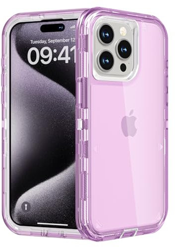 Follaroma for iPhone 15 Pro Max Case, Anti-Drop, Heavy Duty Shockproof Protection Phone Cases, Durable 2-Layer Trasparent Protective Cover Compatible with iPhone 15 ProMax, 6.7 inch,Crystal Purple