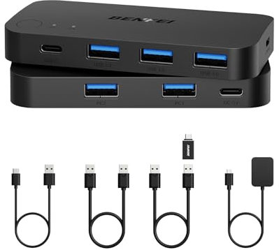 BENFEI USB 3.0 Switch, USB Switcher 2 Computer mit 1xUSB C Port und 3xUSB A Ports, 2 In 4 Out USB 3.0 Switcher mit Desktop-Kontroller, USB KVM Switch Selector kompatibel mit Windows Mac Linux