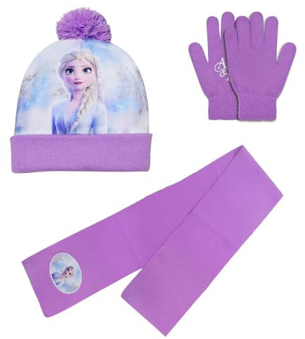 Mütze Schal Set Mädchen Lila, Mütze Schal Handschuhe Set Mädchen, Mütze mit Schal Mädchen, Handschuhe Schal Mütze Set Kinder Set für Universalgröße, Mütze Damen Mit süßem Muster(Lila) 3-8 Jahre