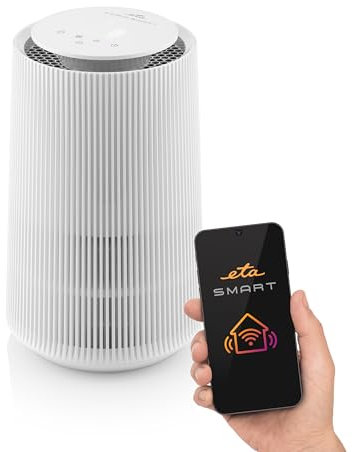 ETA Digitaler Luftreiniger Lumio Smart I Luftleistung 250 m³/h I 4-stufige Filtration I UV-Desinfektion I bis zu 30 m² I Nachtbeleuchtung I gegen Luftverschmutzung, Schimme, Staub Pollen Tierhaaren