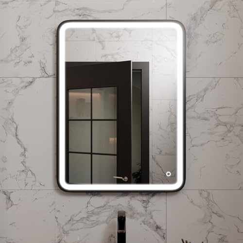Harper & Harlow Vela Illuminated LED Bathroom Vanity Mirror, 600x800mm, Matt Black Frame, IP44, Adjustable Light Colour, Memory Function, Touch Control, Dimmable, Demister, Landscape or Portrait