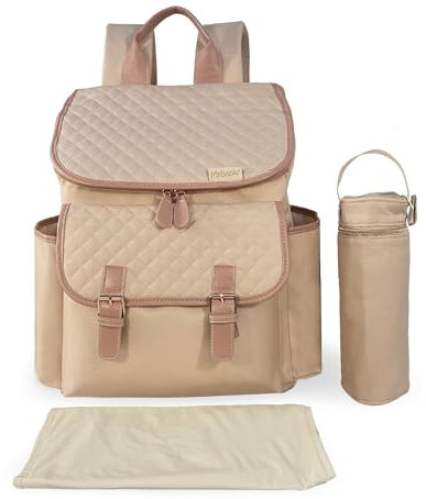 My Babiie Changing Bag Backpack - With Insulated Bottle Holder, Portable Changing Mat, Baby Travel Bag, Nappy Back Pack, 9 Pockets - Blush Pink
