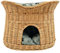 Katzenkorb zum Schlafen – Katzenhütte Indoor – Größe XL: 70 cm oval – Katzenhöhle aus Weide – Zweistöckiger Hunde – oder Katzenbett mit waschbaren Kissen in Graue – Natürliche Korbfarbe
