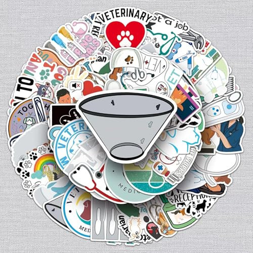 Veterinarian Aufkleber für Jugendliche Erwachsene 50 Stück Tierarzt Vinyl Sticker Set Auto Motorräder Fahrrad Skateboard Snowboard Gepäck Laptop Koffer Helm Motorrad Computer