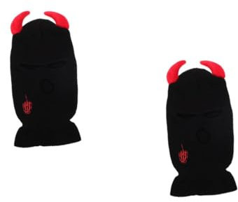 OATIPHO 2stücke Ox Horn Gesichtsmaske Strickmütze Für Ski Und Outdoor-aktivitäten Winddicht Warm Und Bequem Unisex Wintermütze Mit Vollem Gesichtsschutz Schwarz