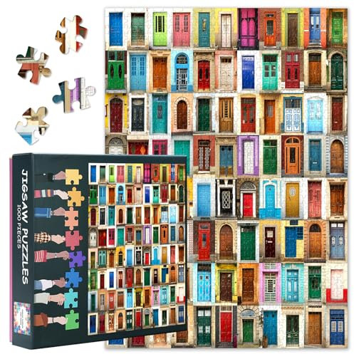 1000 Piece Jigsaw Puzzles for Adults - Colorful Doors Theme Challenging Puzzle, 27.5x19.7 Inch Family Educational Games & Home Decor Gift (Italy Collage Series)