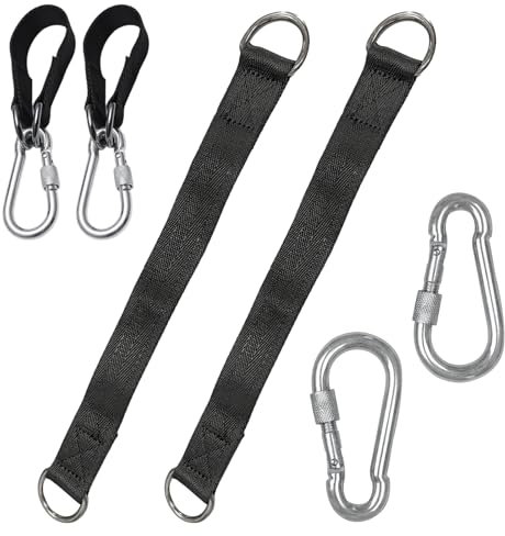 hurifeng 2 Stück Schaukel Befestigung, Hängematte Aufhängung Set mit Karabinern und D-Ringen – 25cm Polyester Gurt für Baumschaukel, Hängesessel, Outdoor Schaukeln