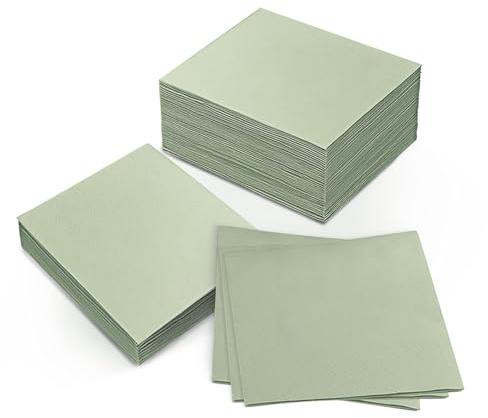 Jiaoshou Pan 100 Stück Servietten Salbeigrün, Cocktailservietten, Servietten Eukalyptus Grün für Hochzeit, Geburtstag, Brautjubiläum, Abendessen und Party (33x33cm)