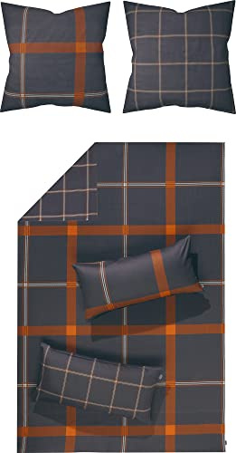 Looks by Wolfgang Joop Wendebettwäsche Feinflanell anthrazit-orange Größe 1x 155x200 cm + 1x 40x80 cm