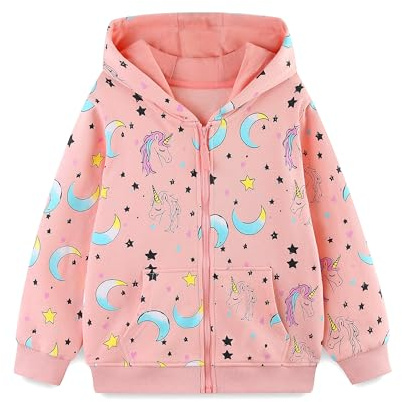 Tokeya Felpe con Cappuccio Ragazza Zip Bambine Unicorno Cotone Giacca Cappuccio a Manica Lunga Moda Carino Casual Hoodie con Cerniera e Tasche Vestiti Felpa per Ragazze età 4-5 Anni, Rosa