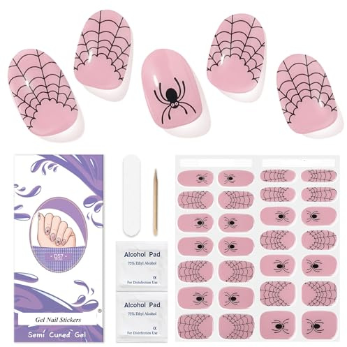 Nagelfolie UV Härtend - 28 Stück Nagelsticker Halloween UV Gel Nagelfolien Selbstklebend Nail Sticker Spinnennetz Art Stickers DIY für Damen