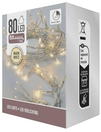 Well Home Lichterkette mit 80 LEDs, warmweiß, mit Timer und transparentem Kabel