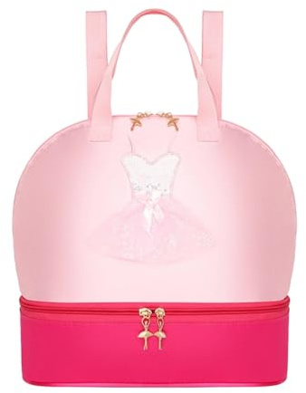 Baoblaze Ballet Dance Backpack Children Backpack with Shoe Compartment for Travel Dancing, Pink Rose Red