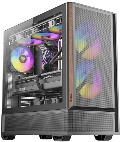 Antec P30 ARGB, 2 x 140mm PWM ARGB Fans & 1 x 120mm PWM ARGB Fan & 2 x 120mm PWM Reverse Fans Included, Premium Wood Accents, Optimized GPU Airflow, 360mm Radiator Support, Type-C, Mid-Tower ATX Case