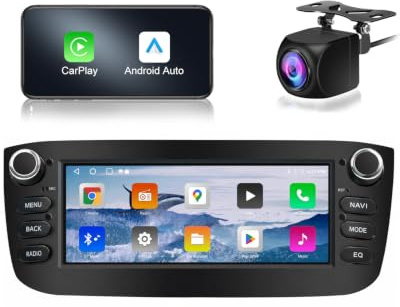 Autorrádio para Fiat Punto EVO 2012-2015/Linea 2012-2015 com Android Auto e CarPlay sem fio, rádio de Carro Bluetooth Android estéreo [2G+64G] com câmara traseira/Mic/caixa CANbus/Android