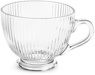 H&H Set 6 Tazze da Tè in Vetro Epoque Trasparente, Senza Piattino, Capacità 310cc, Eleganti e Pratiche